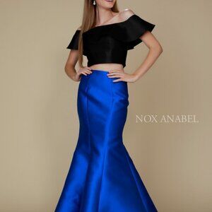 NEW ROYAL/BLACK  Two Piece Off Shoulder Mermaid Prom Dress NXQ129